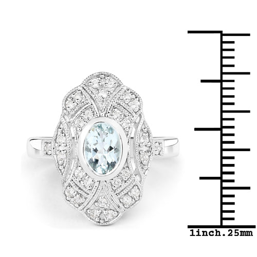 1.02 Carat Aquamarine & White Topaz Sterling Silver Ring