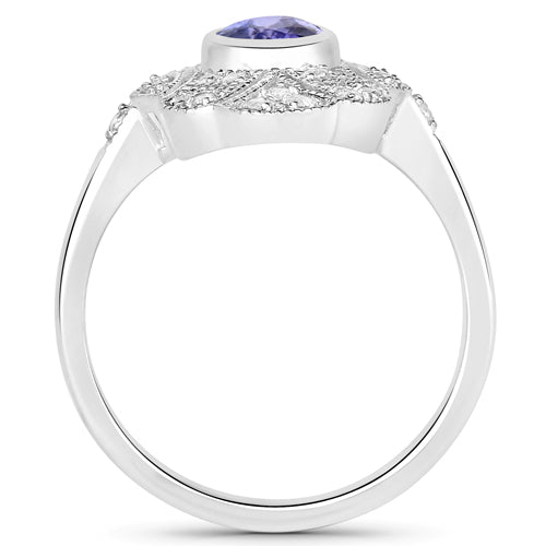 1.17 Carat Genuine Tanzanite & White Topaz Sterling Silver Ring