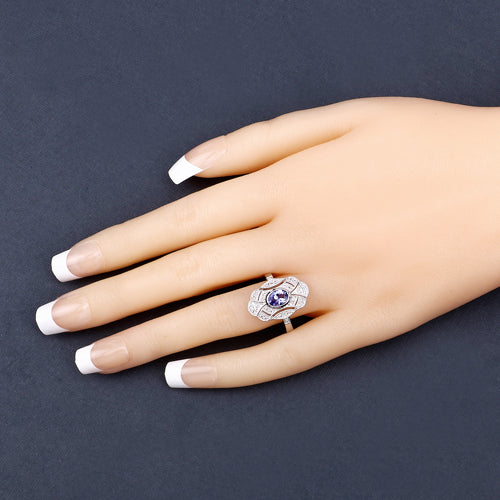 1.17 Carat Genuine Tanzanite & White Topaz Sterling Silver Ring
