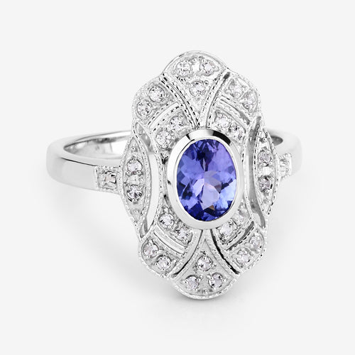 1.17 Carat Genuine Tanzanite & White Topaz Sterling Silver Ring