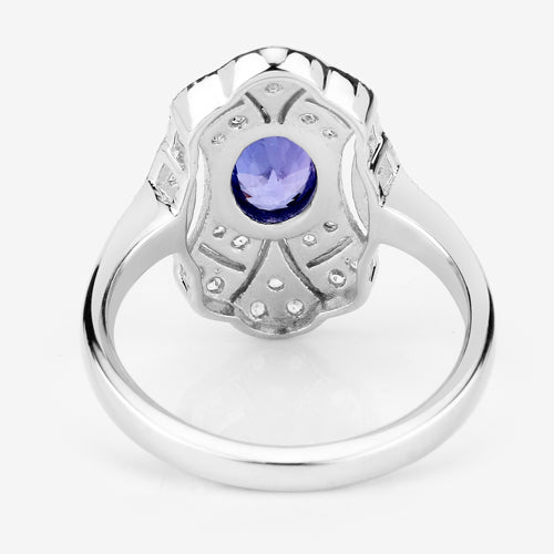 1.17 Carat Genuine Tanzanite & White Topaz Sterling Silver Ring