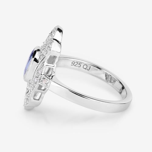 1.17 Carat Genuine Tanzanite & White Topaz Sterling Silver Ring