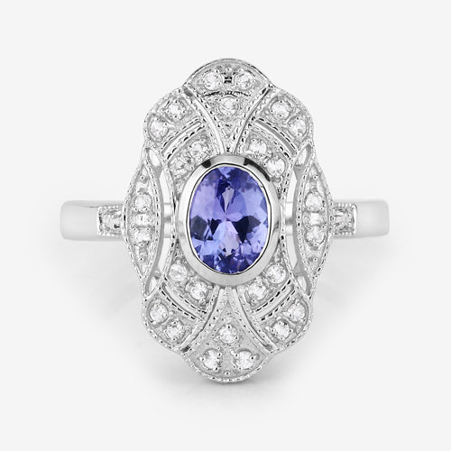 1.17 Carat Genuine Tanzanite & White Topaz Sterling Silver Ring
