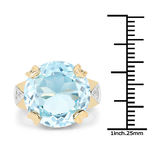 Anillo de Topacio Azul y Topacio Blanco Bañado en Oro Amarillo de 14K