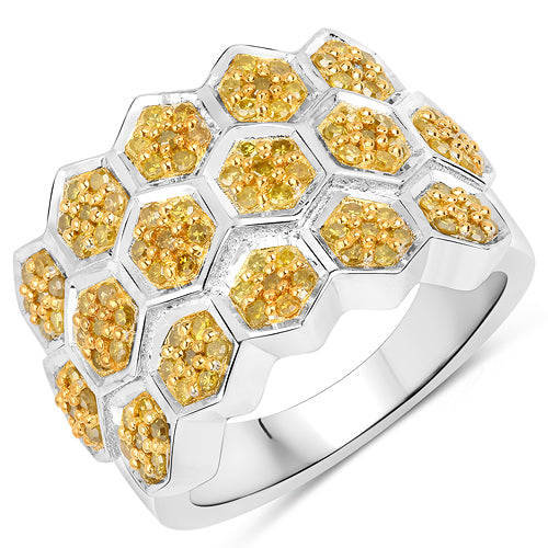 0.75 Carat Genuine Yellow Diamond Sterling Silver Engagement Ring