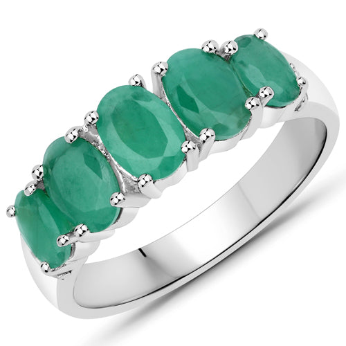 1.76 Carat Genuine Emerald and White Topaz Sterling Silver Ring