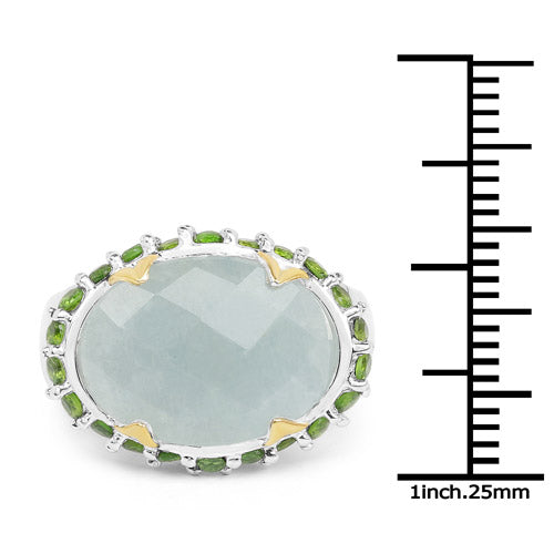 Bague en aigue-marine et diopside chrome plaquée deux tons de 9,12 carats