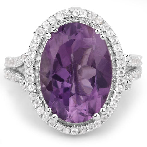 5.55 Carat Amethyst & White Topaz Sterling Silver Ring