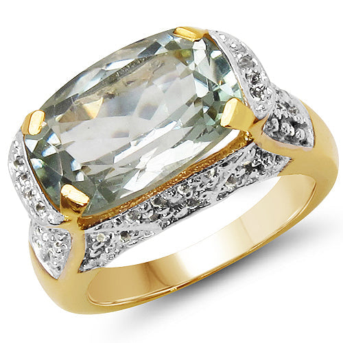14K Yellow Gold Plated Green Amethyst & White Topaz Ring