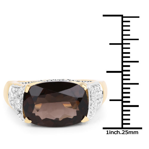 Anillo de Cuarzo Ahumado de 6.65 Quilates y Topacio Blanco en Plata Esterlina