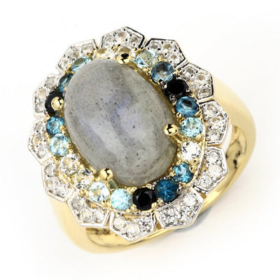 Bague en argent sterling .925 avec pierres multi véritables de 5,63 carats