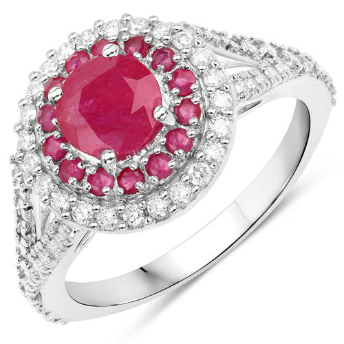 1.95 Carat Ruby and Diamond 14K White Gold Engagement Ring