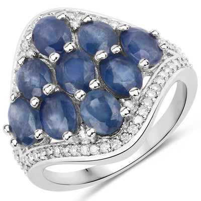 3.40 Carat Blue Sapphire & Diamond .925 Sterling Silver Engagement Ring