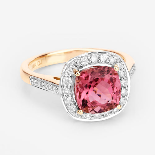 Bague en or 14K avec tourmaline rose royal de 2,71 carats et diamants