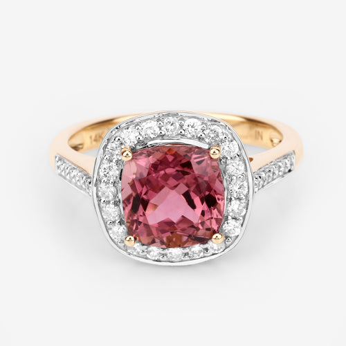 Bague en or 14K avec tourmaline rose royal de 2,71 carats et diamants