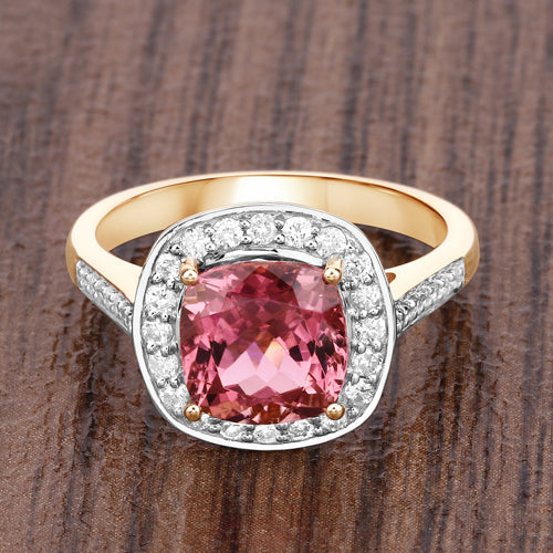 Bague en or 14K avec tourmaline rose royal de 2,71 carats et diamants