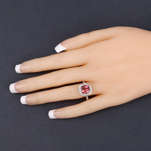 Bague en or 14K avec tourmaline rose royal de 2,71 carats et diamants