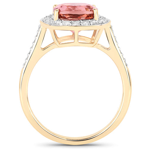 Bague en or 14K avec tourmaline rose royal de 2,71 carats et diamants