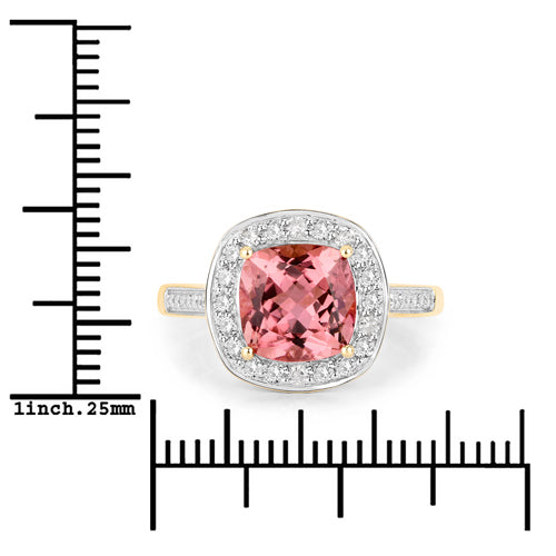 Bague en or 14K avec tourmaline rose royal de 2,71 carats et diamants