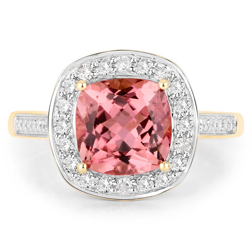 Bague en or 14K avec tourmaline rose royal de 2,71 carats et diamants