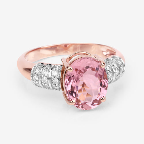 Bague en or rose 14K avec tourmaline rose et diamants de 3,11 carats