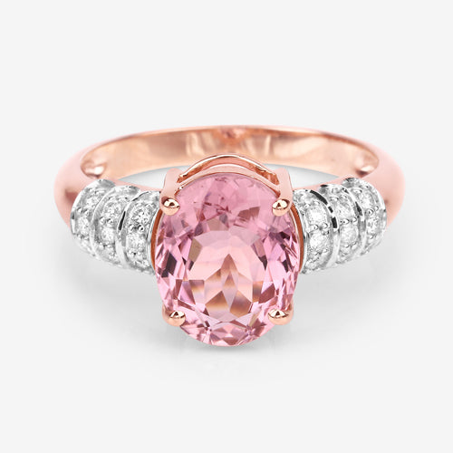 Bague en or rose 14K avec tourmaline rose et diamants de 3,11 carats