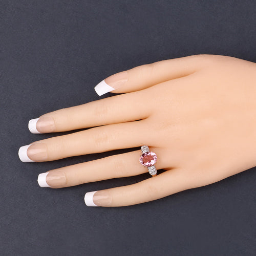 Bague en or rose 14K avec tourmaline rose et diamants de 3,11 carats