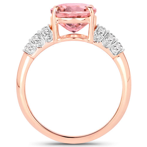 Bague en or rose 14K avec tourmaline rose et diamants de 3,11 carats
