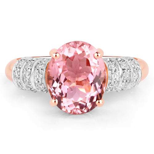 Bague en or rose 14K avec tourmaline rose et diamants de 3,11 carats
