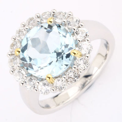 5.20 Carat Blue Topaz & White Topaz Sterling Silver Engagement Ring