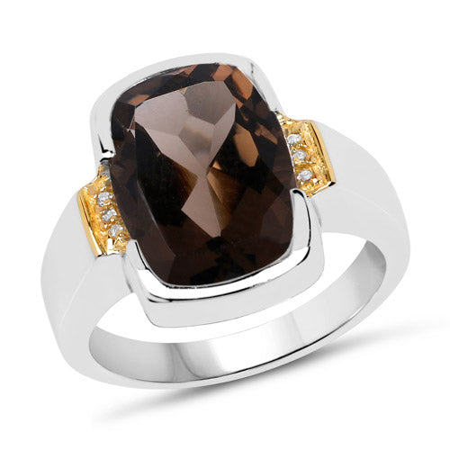 Anillo de Cuarzo Ahumado y Topacio Blanco Baño de Dos Tonos de 5.51 Quilates