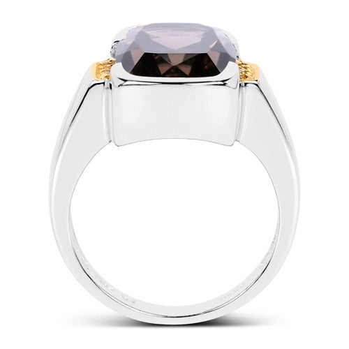 Anillo de Cuarzo Ahumado y Topacio Blanco Baño de Dos Tonos de 5.51 Quilates
