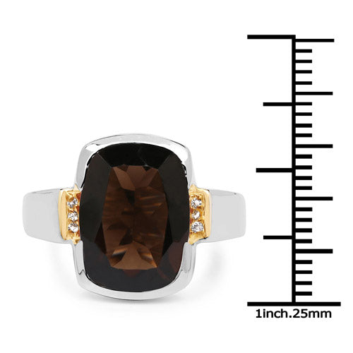 Anillo de Cuarzo Ahumado y Topacio Blanco Baño de Dos Tonos de 5.51 Quilates