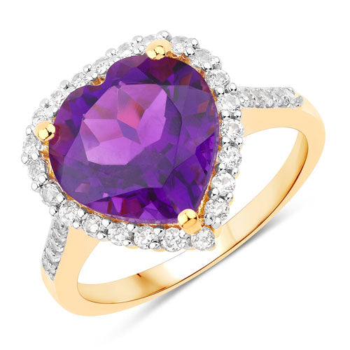Bague en argent sterling avec améthyste véritable de 4,86 carats et topaze blanche