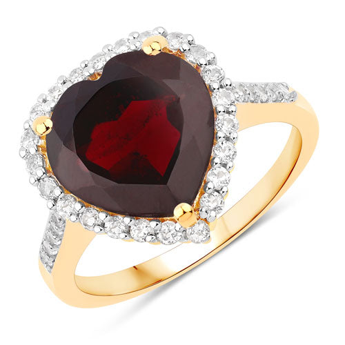 Bague en argent sterling avec grenat véritable de 5,86 carats et topaze blanche