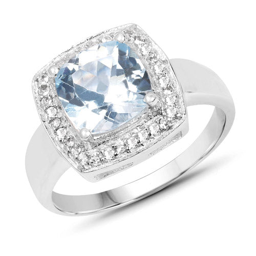 Anillo de plata esterlina con topacio azul y topacio blanco de 2.46 quilates