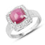 Anillo de Plata Esterlina con Rubí Relleno de Vidrio de 3.31 Quilates y Topacio Blanco