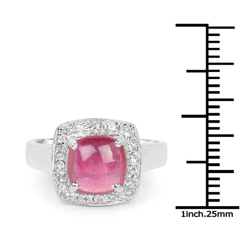 Anillo de Plata Esterlina con Rubí Relleno de Vidrio de 3.31 Quilates y Topacio Blanco