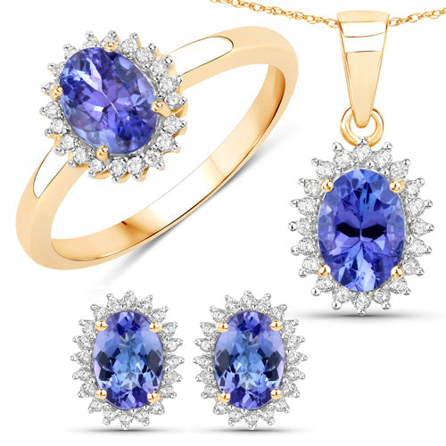 Boucles d'oreilles en tanzanite véritable de 1,71 carat et diamants blancs en or jaune 14K