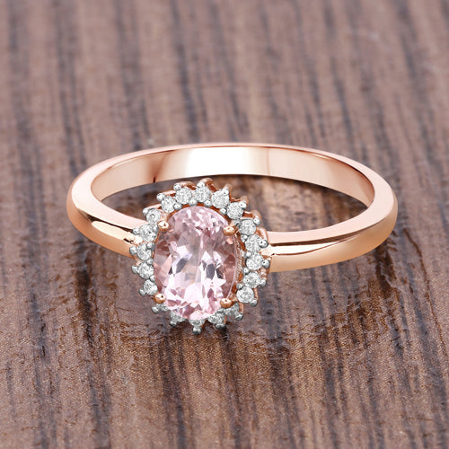 Bague de fiançailles en morganite et diamant de 0,81 carat en or rose 14K