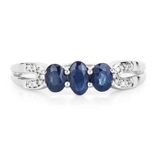 Bague de fiançailles en saphir bleu et diamant de 0,73 carat en or blanc 14K