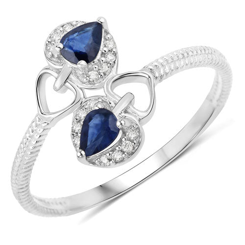 0.34 Carat Blue Sapphire & Diamond 14K White Gold Engagement Ring