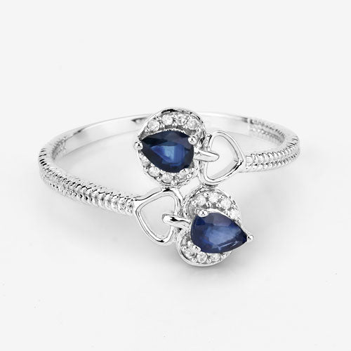 0.34 Carat Blue Sapphire & Diamond 14K White Gold Engagement Ring
