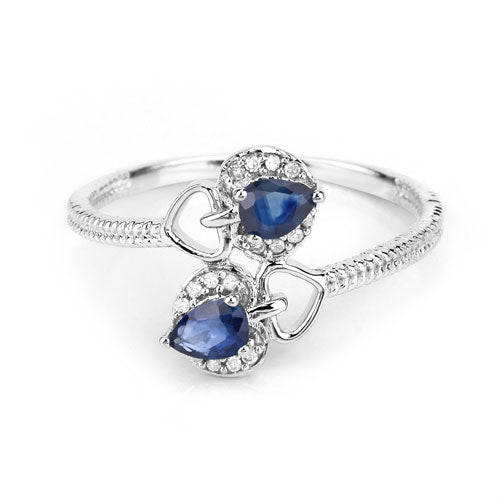 0.34 Carat Blue Sapphire & Diamond 14K White Gold Engagement Ring