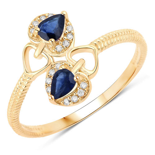 Bague de fiançailles en saphir bleu et diamant de 0,34 carat en or jaune 14K