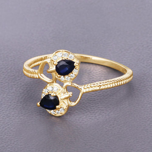 Bague de fiançailles en saphir bleu et diamant de 0,34 carat en or jaune 14K