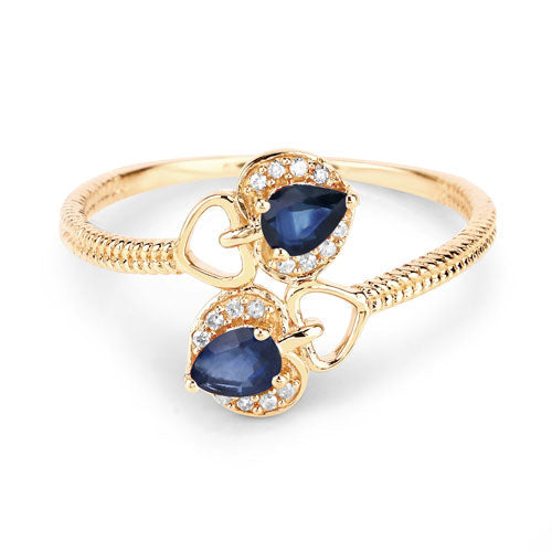 Bague de fiançailles en saphir bleu et diamant de 0,34 carat en or jaune 14K