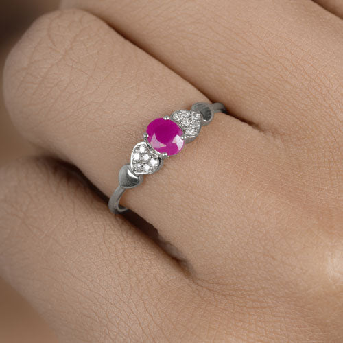 0.36 Carat Ruby and Diamond 14K White Gold Engagement Ring