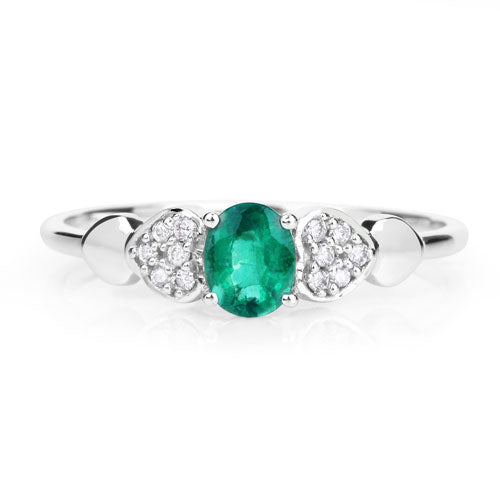 0.36 Carat Zambian Emerald & Diamond 14K White Gold Engagement Ring