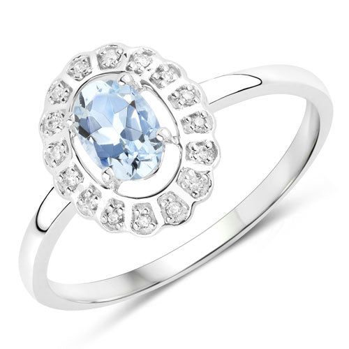 Bague de fiançailles en or blanc 14K avec aquamarine et diamant de 0,44 carat